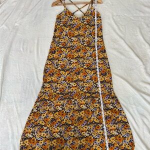 H&M Divided Floral Strappy Long Sundress Yellow Purple XS